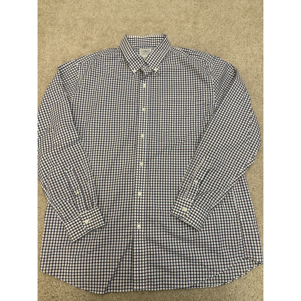 VTG LL Bean Checkered White Button down Slightly Fitted Shirt Size XL